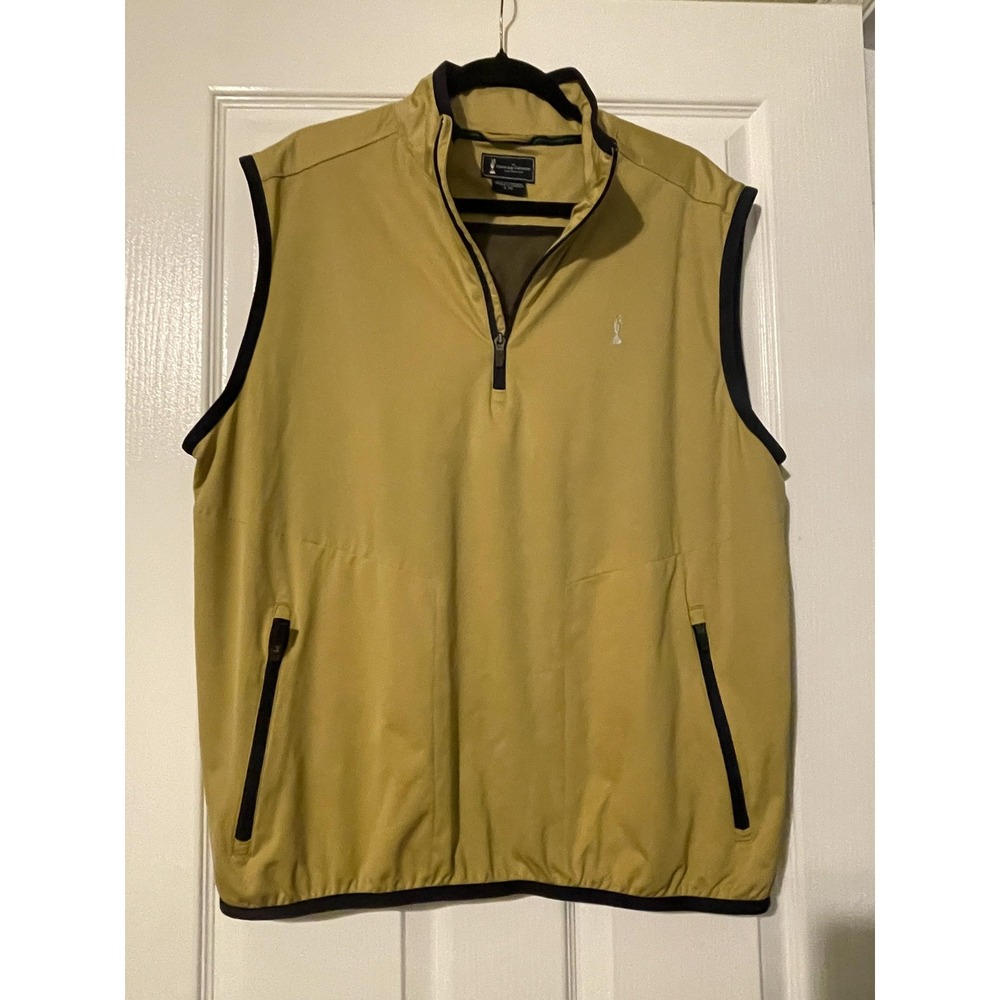 Adidas Claret Jug Collection Vest Mens Large Beige 1/4 Zip Golf Windbreaker